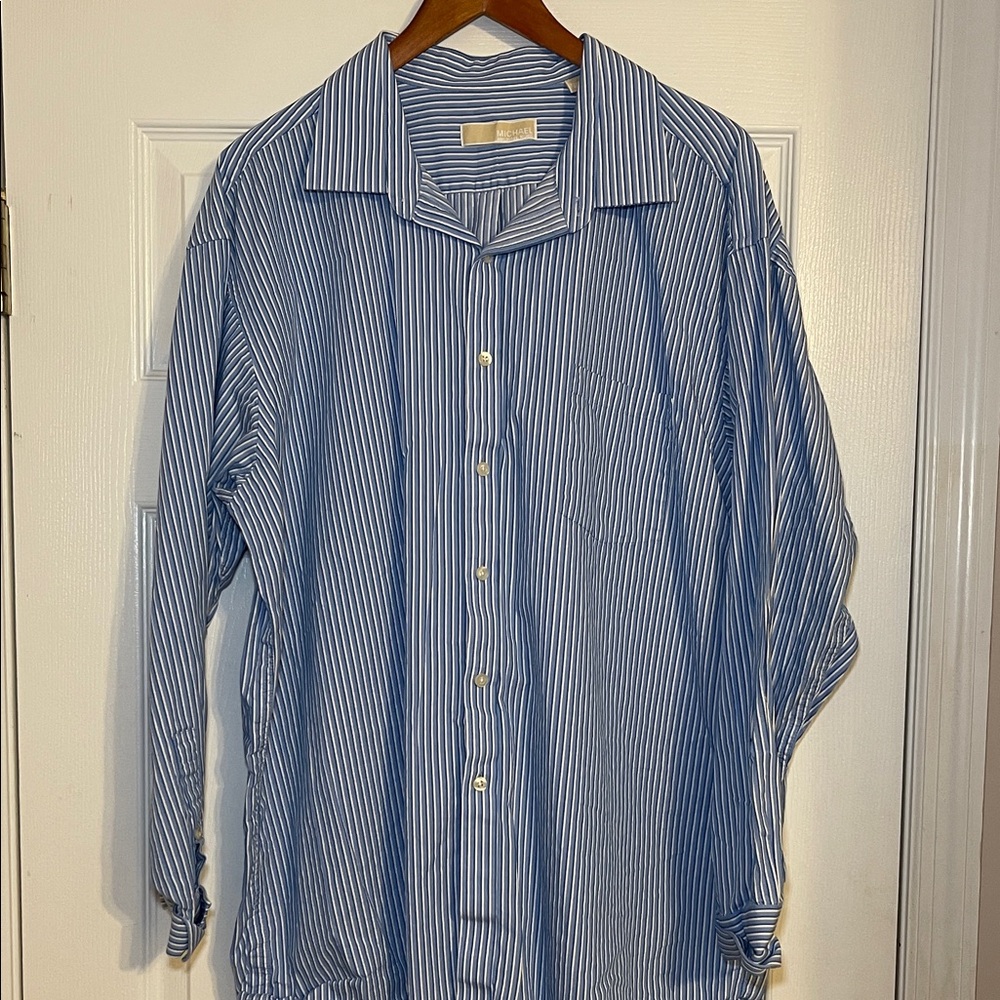 MICHAEL Michael Kors Blue and White Striped Button Down Dress Shirt Size 19